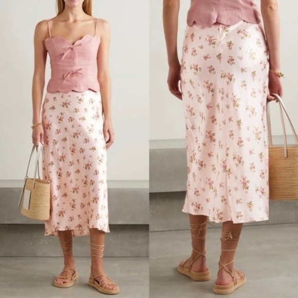 Reformation silk blush pink floral skirt - Picture 3 of 6
